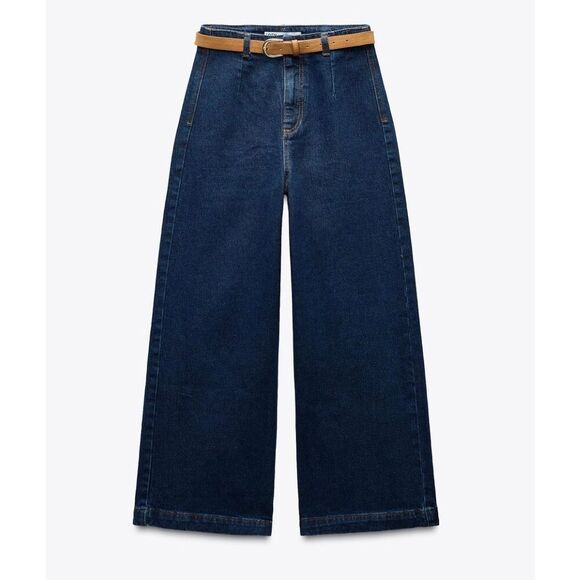 Zara high rise flat front wide leg crop jeans 2 - Picture 1 of 11